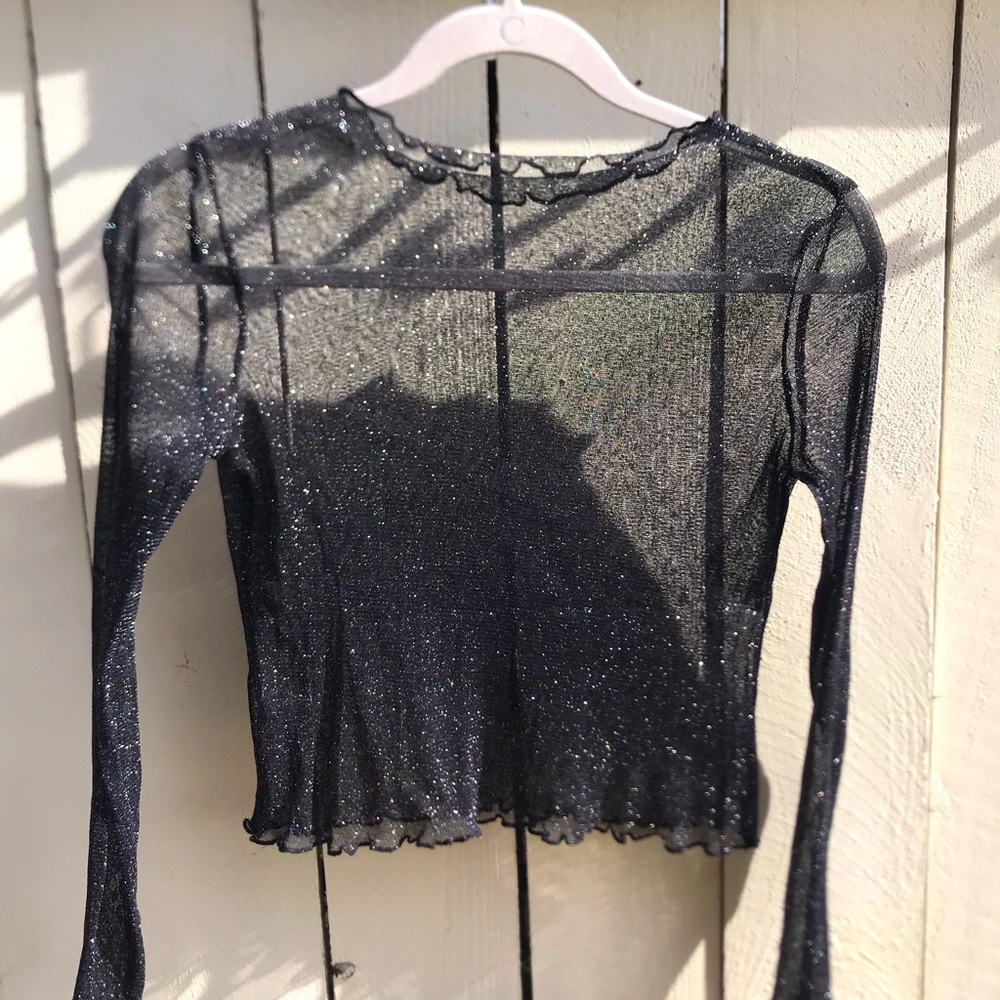 See through sparkly long sleeve top